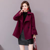 Double-breasted trend stitching temperament fashion trumpet sleeve wool coat