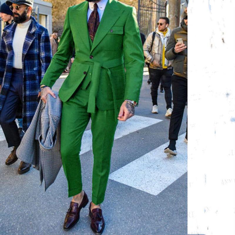 Custom Made Men Suits Green Groom Tuxedos Peak Lapel