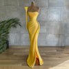One Shoulder Long Sleeves Pearls Party Pageant Gowns Side Slit Long Evening Dresses New Arrival