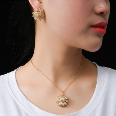 Jewelry Sets Novel Lovely Sunflower Design Wedding Jewelry Earring And Necklace Sets Luxury For Women