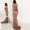 Neck Champagne Gold Sequined Maxi Dress Floor Length Party Dress  FREE SHIIPPING 5-12 DAYS