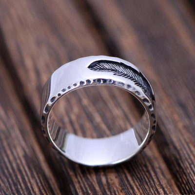 Real Pure 925 Sterling Silver Rings For Women And Men 7mm Feather Ring Polished Simple Smooth Vintage Punk Jewelry Couple Love