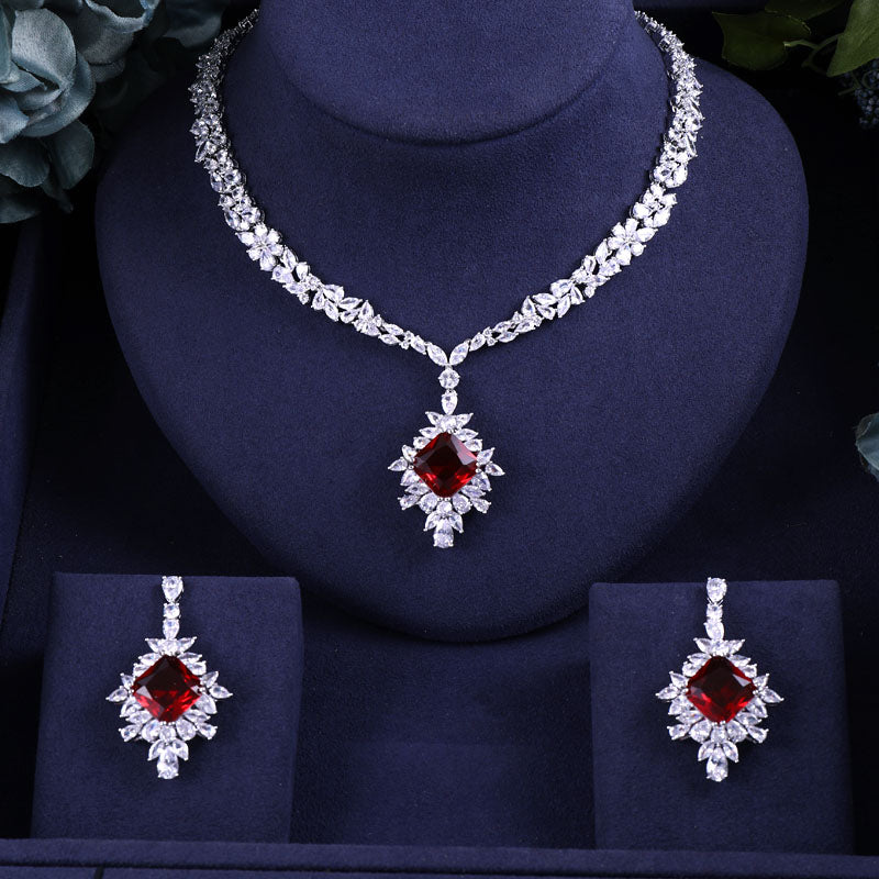 2 pcs Bridal Zirconia Jewelry Sets For Women Party, Luxury Dubai Nigeria CZ Crystal Wedding Jewelry Sets