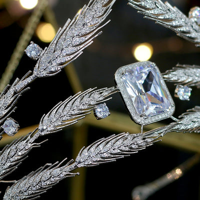 Clasico trigo oreja 3A CZ zirconia cubico novia novia plata tocado corona accesorios para el cabello joyeria de las mujeres