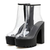 Gdgydh Spring Summer Boots Womens PVC Clear High Block Heels Side Zipper Ankle Boots Platform Shoes Rubber Sole Good Quality