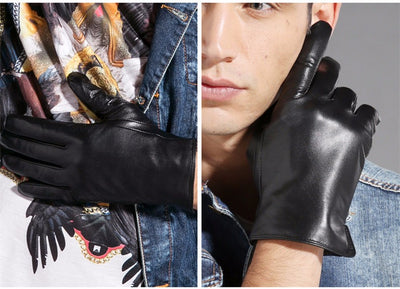 Gours Touch Screen Gloves 2018 Winter Fashion New Driving Men's Genuine Leather Gloves Goatskin Black Plus Velvet Warm GSM006