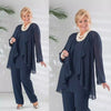 Mother of the Bride Pant Suits Dark Navy Three Pieces Chiffon