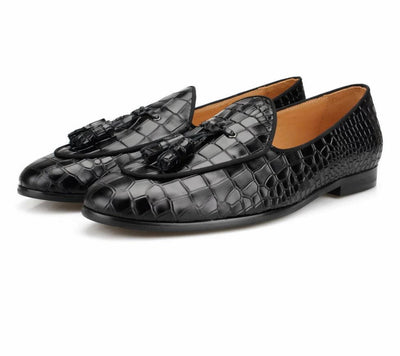 Black Crocodile Pattern Loafers Men Slippers Moccasins Man Flats Wedding Men's Dress  free shipping 5-10 daysTassels Casual Shoes Formal