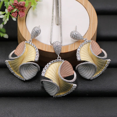 Jewelry Set Abstract Geometry Pattern Necklace with Earrings for Woman Engagement Sandblasting Popular Luxury Best Gifts
