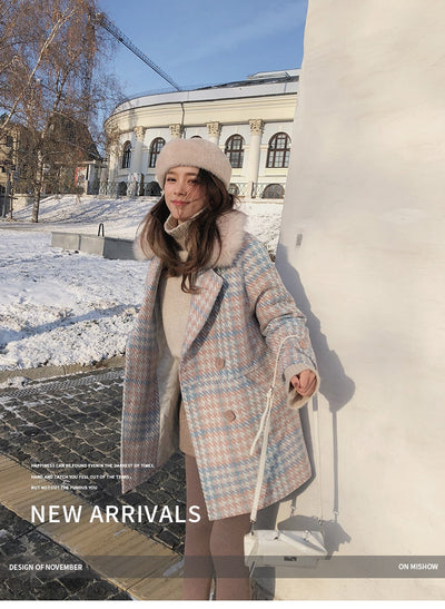 2019 Women Coat outerwear winter clothing fashion warm woolen blends female elegant Double Breasted woolen coat  free shipping 5-11 days