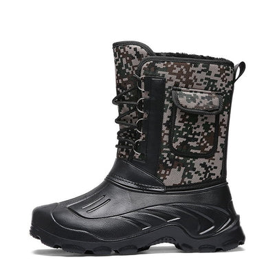 2019 Winter Camouflage Snow Men Boots Rain Shoes Waterproof With Fur Plush Warm Male Casual Mid-Calf Work Fishing Boot