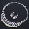 Shiny Multi Color Cubic Zirconia Large Heavy Bridal Necklace Jewelry Set for Brides Wedding Dress Accessories