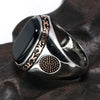 Real Pure Mens Rings Silver s925 Retro Vintage Turkish Rings For Men With Natural Black Onyx Stones Turkey Jewelry