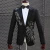 Male Black Double-side 3D Crystal Embroidery Flowers Stage Singer Suits Costume Nightclub Bar Wedding Blazer With Pants