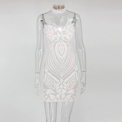 Elegant Summer Dress Women  Slim Bodycon White Party Dress Female V Neck Club Mini Sequin Dress 2019 Vestidos