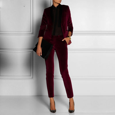 Burgundy Red Velvet Women Business Office Tuxedos Bespoke Suits Women Slim Fit Ternos Formal Prom Party Pant Blazer Suits Set
