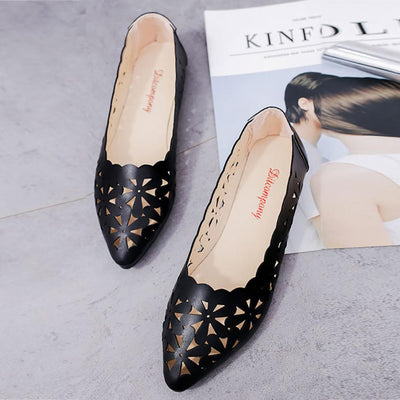 Flat Heel Hollow Out Flower Shape Nude Shoes Pointed-toe Shoes Leisure Slip-on Flat