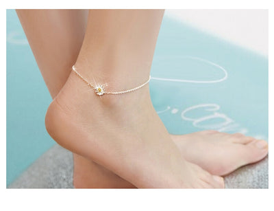 Free Shipping 925 Sterling Silver Women Anklets Jewelry Daisy Flower Anklets 925 Sterling Silver Jewelry For Gift