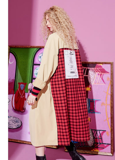 Plaid Back Casual Turn-down Collar Double Breasted British Trench Coat Women 2019 Autumn Oversize Female Outwear