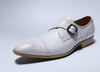 Genuine Cow Leather Men Monk Strap Wedding Dress Shoes White Pointed Cap Toe Male Party Footwear 39-45