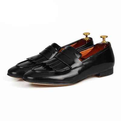 Leather fringed Loafers Men Moccasins Black Patent leather Slippers Man Flats Wedding Men's Dress Shoes Casual slip on
