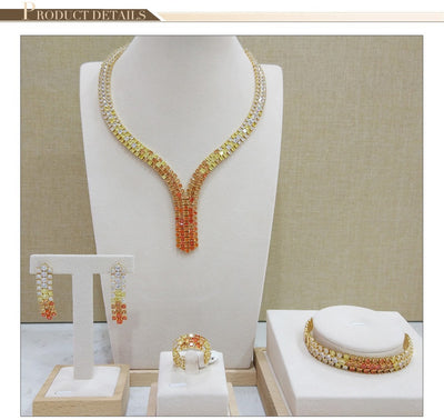 New Mix Red Gold Color Zircon Necklace Set For women Geomertic Necklace Earrings Set Party Jewelry Set 2018