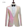 New Men Pure White Pink Sequins Shawl Lapel Blazers Gentleman Prom Dress Suit Jacket Night Club Singers Slim Fit Costume