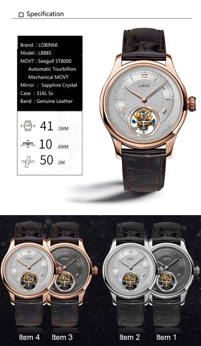 Luxury Brand Watches Men Switzerland Tourbillion Mechanical Men Watch Sapphire Waterproof clock Energy Display L8886-8
