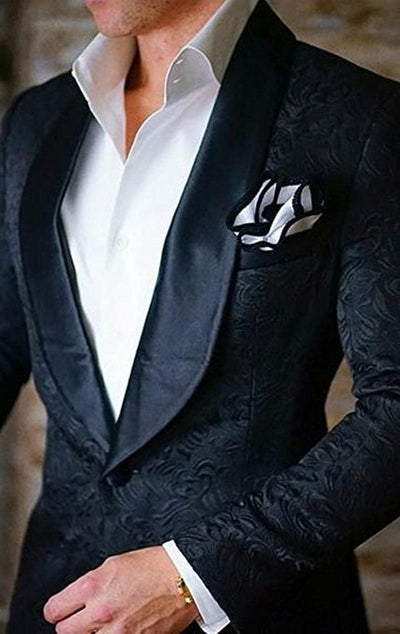 New Arrival Groomsmen Black Groom Tuxedos Shawl Lapel Men Suits 2 Pieces Wedding Best Man Bridegroom ( Jacket+Pants+Tie ) C603