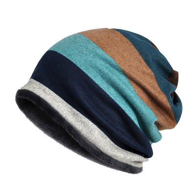 Double Layers Cotton Striped Hip Hop Skullies Winter Warm Hats Scarves Beanies Headgear Z-5004