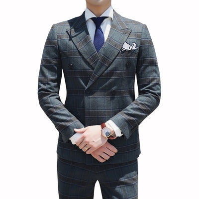 2019 Autumn British Style Terno Slim Fit 3-piece Set Terno Masculino Plaid Suits Vintage Suits Mens Dinner Jackets Mens Suits