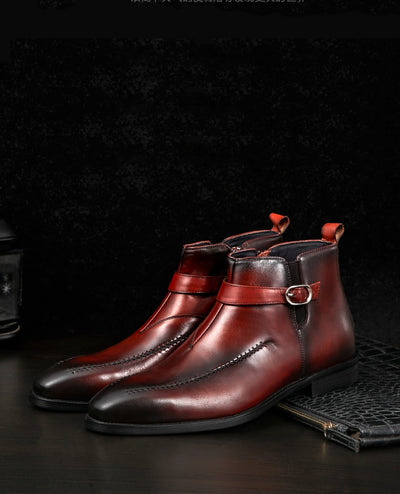 Men winter Boots Genuine cow leather chelsea boots brogue casual ankle flat shoes Comfortable quality zipper dress boots