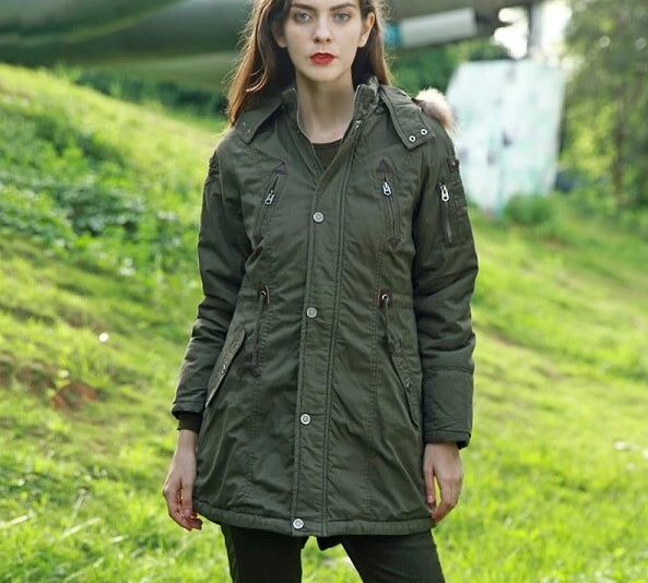 Parkas Autumn Winter Jackets Coat Women Thick Warm Fur Collar Jacket Female Military Green Hooded Parkas Winter Woman