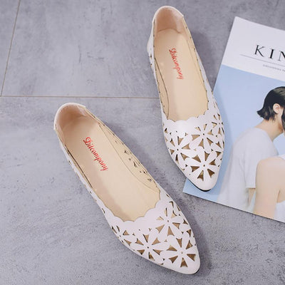 Flat Heel Hollow Out Flower Shape Nude Shoes Pointed-toe Shoes Leisure Slip-on Flat