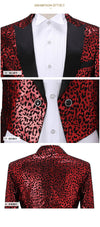 PYJTRL Mens Fashion Gold Red Leopard Print Two-piece Set Swallowtail Suit Wedding Groom Stage Singer Party Prom Dress Tuxedos