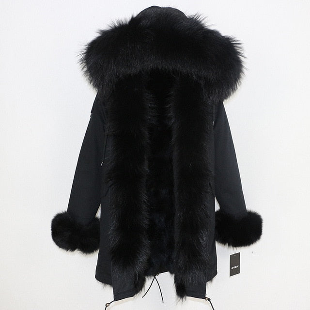 2019 Winter Jacket Women Long Parka Real Fox Fur Coat Natural Raccoon Fur Collar Hood Thick Warm Streetwear Parkas New