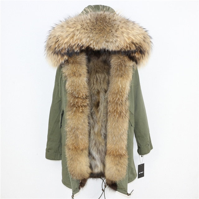 2019 Winter Jacket Women Long Parka Real Fox Fur Coat Natural Raccoon -  chicmaxonline