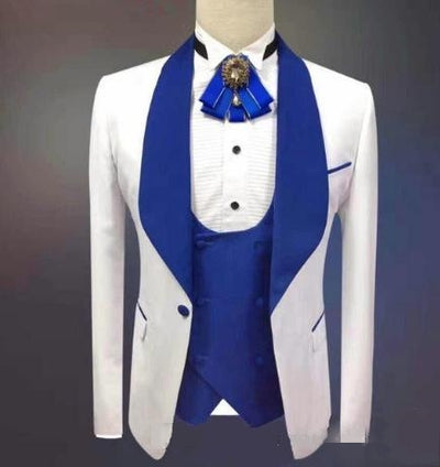 New Style Groomsmen Peak Lapel Groom Tuxedos Royal Blue Men Suits Wedding Best Man ( Jacket+Pants+Bow Tie+Vest )
