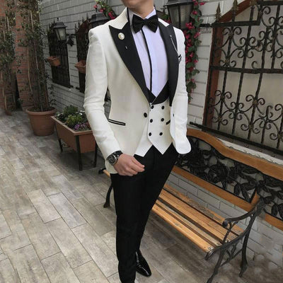 New Style Groomsmen Shawl Ivory Lapel Groom Tuxedos Grey Men Suits Wedding Best Man ( Jacket+Pants+Bow Tie+Vest ) C655
