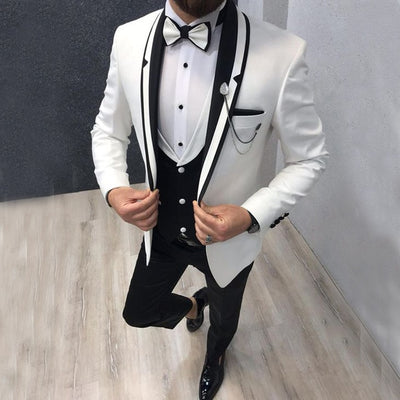 New Style Groomsmen Shawl Ivory Lapel Groom Tuxedos Grey Men Suits Wedding Best Man ( Jacket+Pants+Bow Tie+Vest )