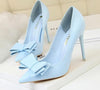 New Spring/Autummn Women Pumps High Thin Heel Pointed Toe Butterfly-Knot Sweet Fashion Women Shoes White