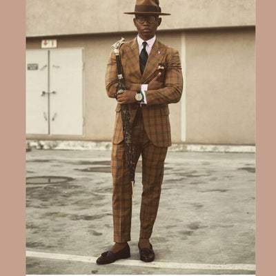 Formal Men Suits High Quality Grid 2019 Slim Fit Velvet Lapel Groom Suit Mens Tuxedo Blazer Wedding/Prom Suits 2 Piece