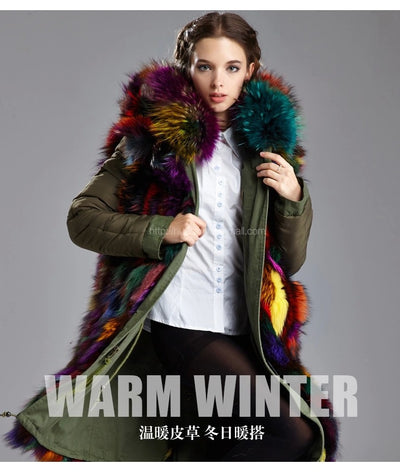 7 colorful Fox fur coats parka real green Fur Coat Jacket Women Winter Fur Coat Plus size mr mrs fur free shipping world wide take about 5-9 days