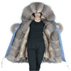 Sky Blue Luxury Women Parka Jackets Winter Sliver Fox fur Jacket with fur cuff artificial lining warm parkas in womens free shipping world wide take about 5-9 days