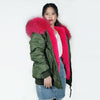 Army Green Bomber Jacket womens with Pink artificial Fur inside Bombers Big collar Winter Coat Pattern Jacket womens FREE SHIPPING WORLD WIDE TAKE ABOUT 5-9 DAYS