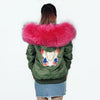 Army Green Bomber Jacket womens with Pink artificial Fur inside Bombers Big collar Winter Coat Pattern Jacket womens FREE SHIPPING WORLD WIDE TAKE ABOUT 5-9 DAYS