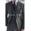 Herringbone Woollen Tweed Grey Suits For Men Formal Business Groom Wedding Tuxedo 3 Piece Man Suit Jacket Waistcoat with Pants