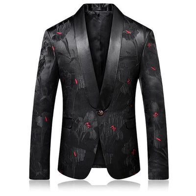 Men Blazer Slim Fit Suit Jacket Black Casual Jackets Wedding Groom Shawl Lapel Tuxedo Party Prom Blazers Stage Costume
