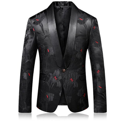 Men Blazer Slim Fit Suit Jacket Black Casual Jackets Wedding Groom Shawl Lapel Tuxedo Party Prom Blazers Stage Costume