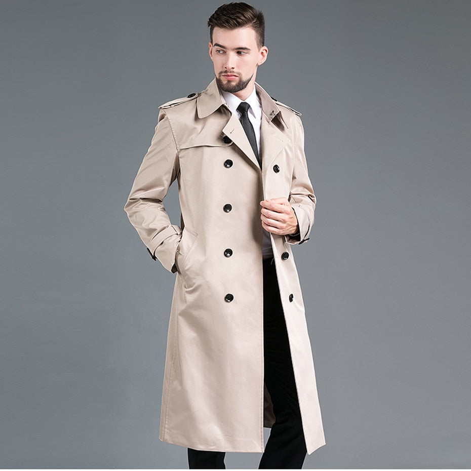 Men Long trench coat Spring and Autumn New Double Breasted Europe styl ...